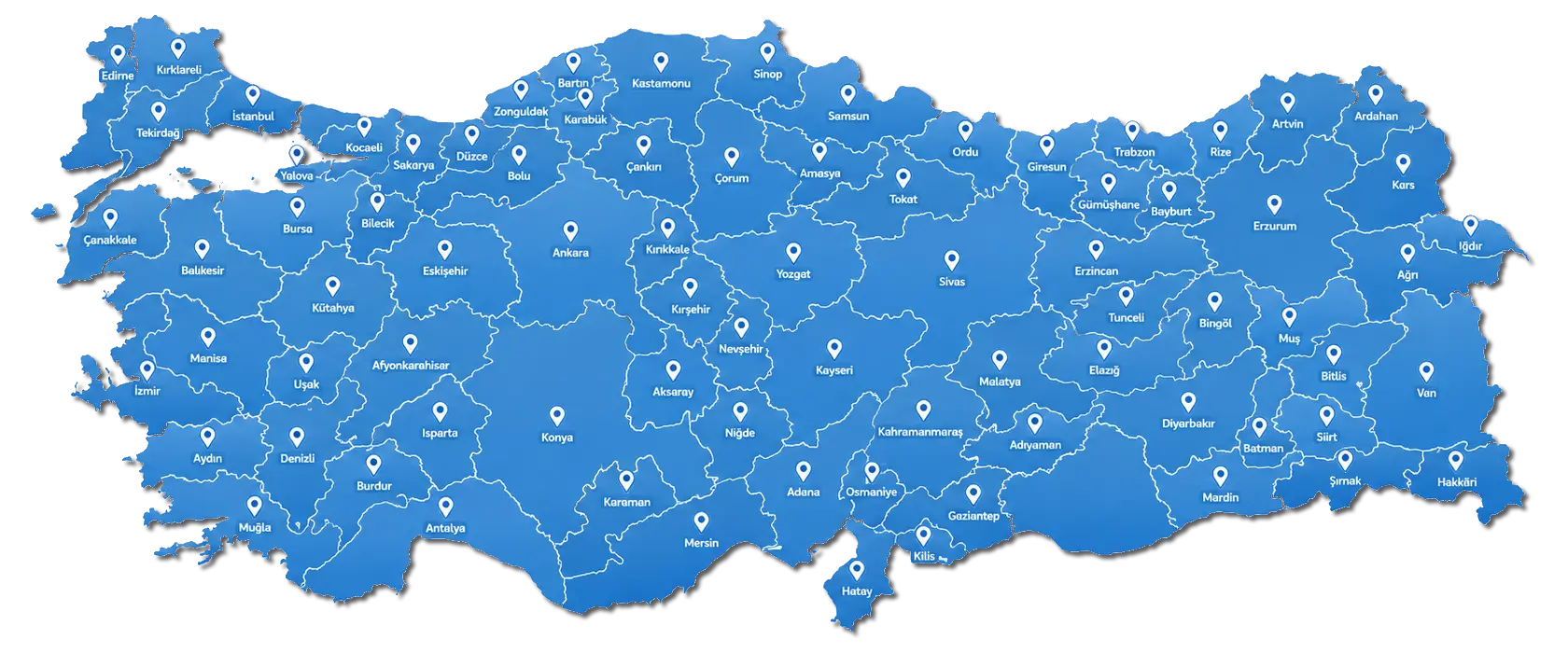 Türkiye'nin 81 ilini gösteren harita